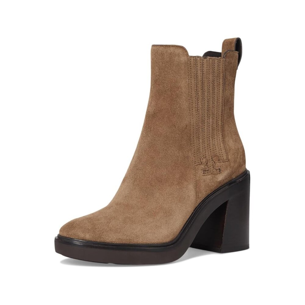 Tory Burch $458 72 mm T-Gore Heeled Ankle Boots River Rock Suede Sz 10 NIB! - Picture 2 of 7
